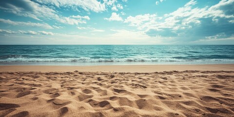 Aufkleber - Beautiful vacant sand for copyspace on the beach and sea scenery - Vintage filter and enhanced color processing.