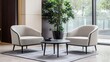 © somsri - Modern Living Room with Stylish Chairs and Green Plant