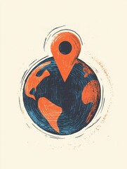 Aufkleber - This artwork showcases a simple globe with a standout location pin, symbolizing travel and exploration of new places. Generative AI