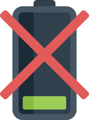 Poster - red cross sign showing an empty battery status on a smartphone, warning you to charge your phone