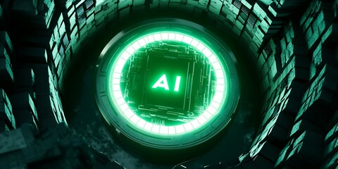 AI glowing green in a futuristic setting