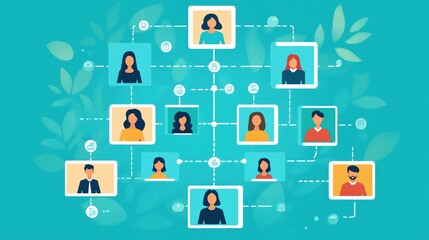 Poster - Network diagram illustrating connections among individuals, diverse avatars, relationships