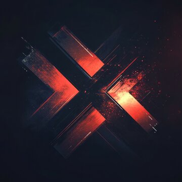 Abstract red cross. Glowing red cross pattern on dark background, symbolizes energy, power, and motion.