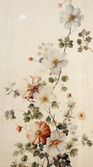 Canvas Print - Flowers vintage wallpaper painting pattern plant.