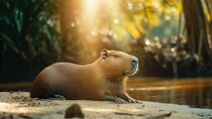 Aufkleber - Capybara Relaxing by the Water
