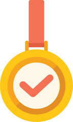 Poster - gold medal hanging from a red ribbon with a check mark in the center, representing achievement and v