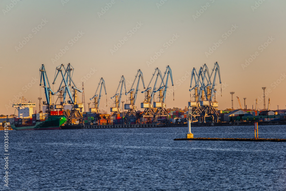 Sea port port cranes in terminals at Riga, Latvia main seaport ...