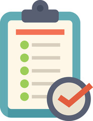Poster - flat vector illustration of a clipboard showing a completed checklist with a checkmark icon