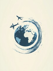 Aufkleber - The artwork features a globe with airplane trails encircling it, representing the excitement and freedom of worldwide travel. Generative AI