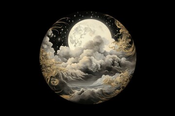 Wall Mural - The full moon shining through the clouds at night astronomy nature space.