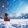 © MetaKibo - A child sitting in a snowy landscape, enjoying a winter day.