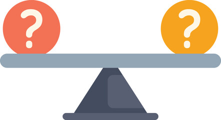 Poster - this vector illustration shows a balance scale comparing two question marks, perfectly balanced