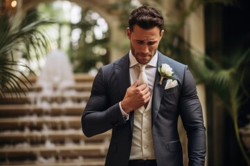 Canvas Print - Groom crying seeing his beautiful bride walking towards him tuxedo blazer adult.