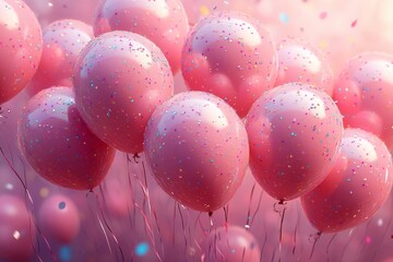 On a color background, flat lay composition with balloons and party accessories, text space available