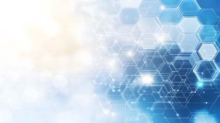Wall Mural - abstract blue and white hexagon pattern with glowing lines