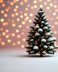 Wall Mural - Festively decorated Christmas tree with snow and lights