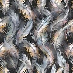 Wall Mural - a seamless pattern featuring a multitude of feathers on a black background