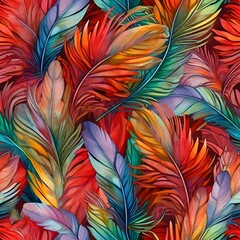 Wall Mural - a vibrant and colorful pattern featuring various types of feathers. the feathers are painted in a wa