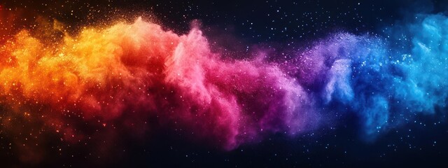 Wall Mural - A digital art piece depicting a burst of colorful abstract cosmic floral patterns blending into spac