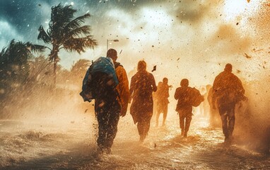 Wall Mural - People Running Through the Storm