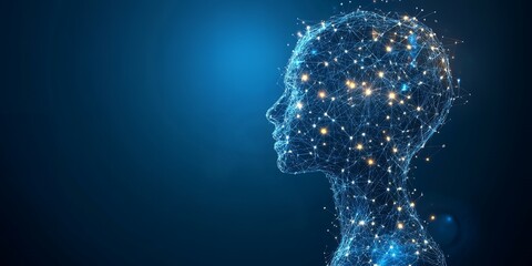 Poster - Abstract digital human head with glowing lines