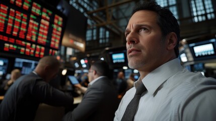 Wall Mural - Dynamic stock market environment with focused traders in financial hub