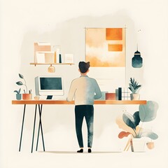 Poster - Man Working at a Standing Desk in a Modern Office