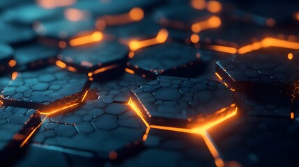 Wall Mural - abstract hexagonal pattern with glowing orange lines