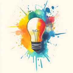 Poster - Light Bulb with Colorful Watercolor Splatter
