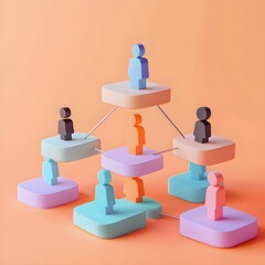 Poster - Colorful 3D People Network on Orange Background