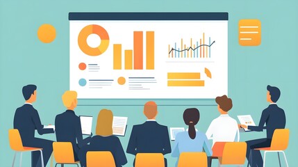 Poster - Business Team Meeting Presentation with Charts and Graphs