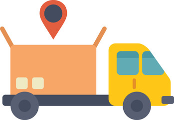 Poster - delivery truck carrying parcel with location pin showing successful shipping and tracking
