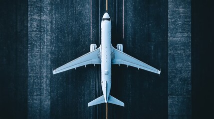 Poster - White passenger airplane on an airport runway, ready for takeoff, exudes travel and adventure, promising a speedy journey into the sky
