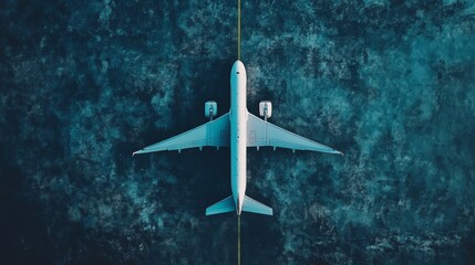 Poster - Airplane taxiing on the runway, ready for takeoff. Blue sky, wings visible. Symbolizes travel excitement. Modern airliner preparing for departure. Aviation and transportation essence captured