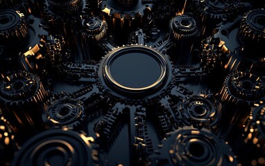 Poster - A close-up view of interlocking gears with a sleek, metallic finish, symbolizing technology and machinery.