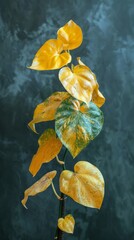 Sticker - Pothos plant with heart-shaped leaves in green and yellow shades against a dark background, creating a serene and beautiful contrast.