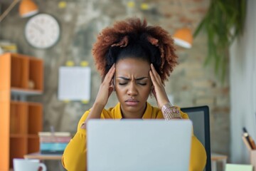 Poster - Business black woman laptop computer worried.