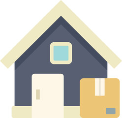 Poster - cardboard box standing near private house, home delivery service icon
