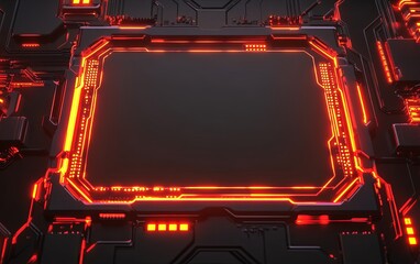 Poster - A futuristic, glowing circuit board frame with a blank center for digital content display.