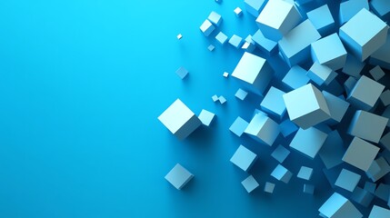 An abstract arrangement of blue 3D cubes on a blue background.