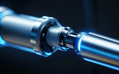 Poster - A close-up of a futuristic mechanical component with glowing elements, suggesting advanced technology.
