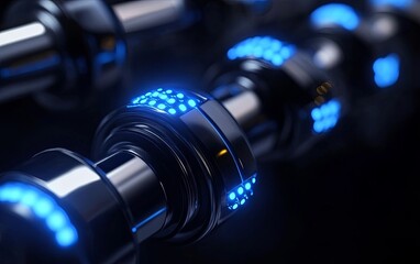 Poster - A close-up of futuristic robotic components with glowing blue accents.