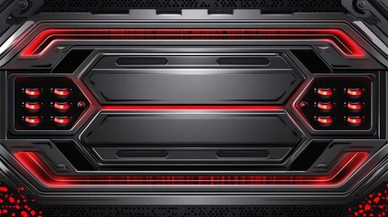 A sleek, futuristic graphic design featuring a dark background with illuminated red accents.