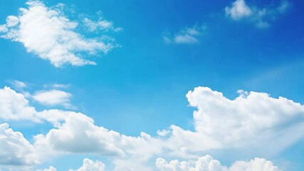 Poster - Azure Serenity: A breathtaking view of a vibrant blue sky adorned with fluffy white clouds.  Perfect for evoking feelings of peace, freedom, and tranquility.