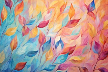 Wall Mural - Colorful leaves pattern painting backgrounds petal.