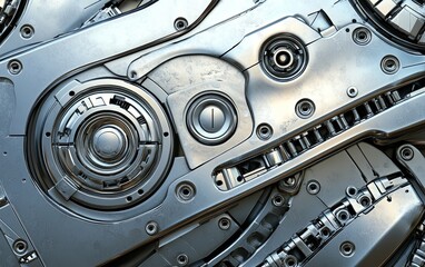 Poster - A close-up view of intricate metallic machinery components showcasing gears and mechanical parts.