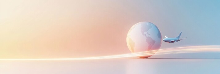 Aufkleber - An airplane departs from a minimalist globe, creating a travel trail, evoking a sense of adventure and global exploration. Generative AI