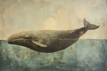 Poster - Whale in the ocean painting animal mammal.