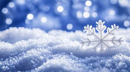 Poster - A snowflake rests on a blanket of soft snow, creating a serene winter atmosphere.