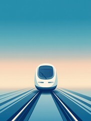 Aufkleber - A sleek train moves along perfectly aligned tracks, set against a calming gradient sky at dusk, showcasing modern transportation design. Generative AI
